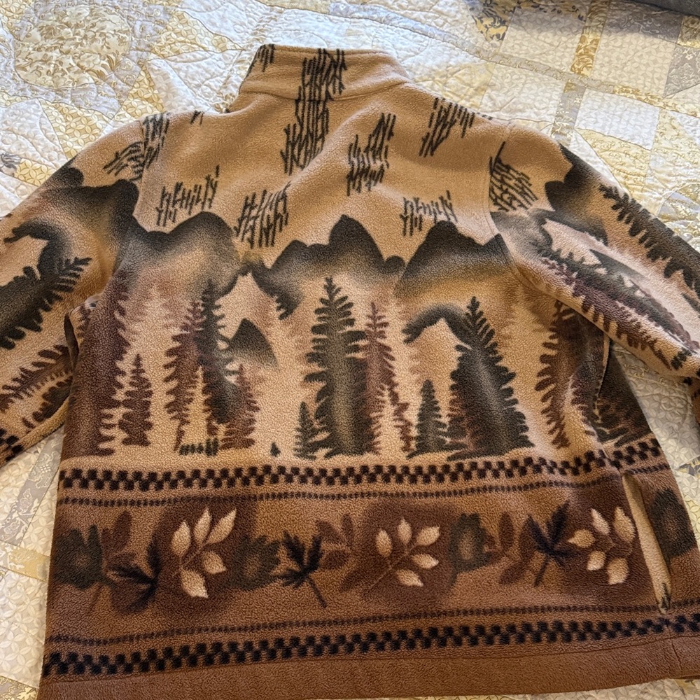 Tradition Country Collection Vintage Brown and Tan Mountain Print Fleece Jacket - Picture 8 of 10